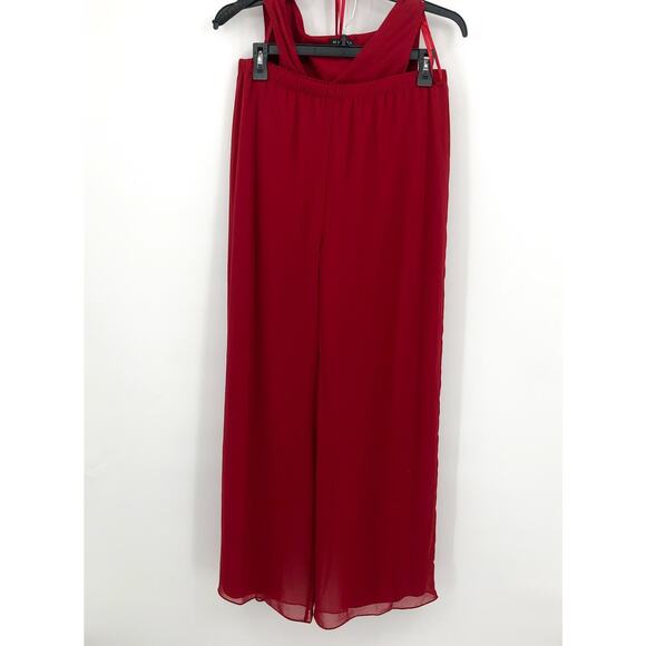 MARINA Womens V-Neck 3-Piece Pant Set Size 10 Red Cranberry Chiffon NWT - Picture 10 of 14